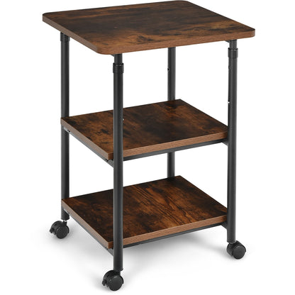 3-tier Adjustable Printer Stand with 360° Swivel Casters, Brown Laptop Tables & Printer Stands   at Gallery Canada