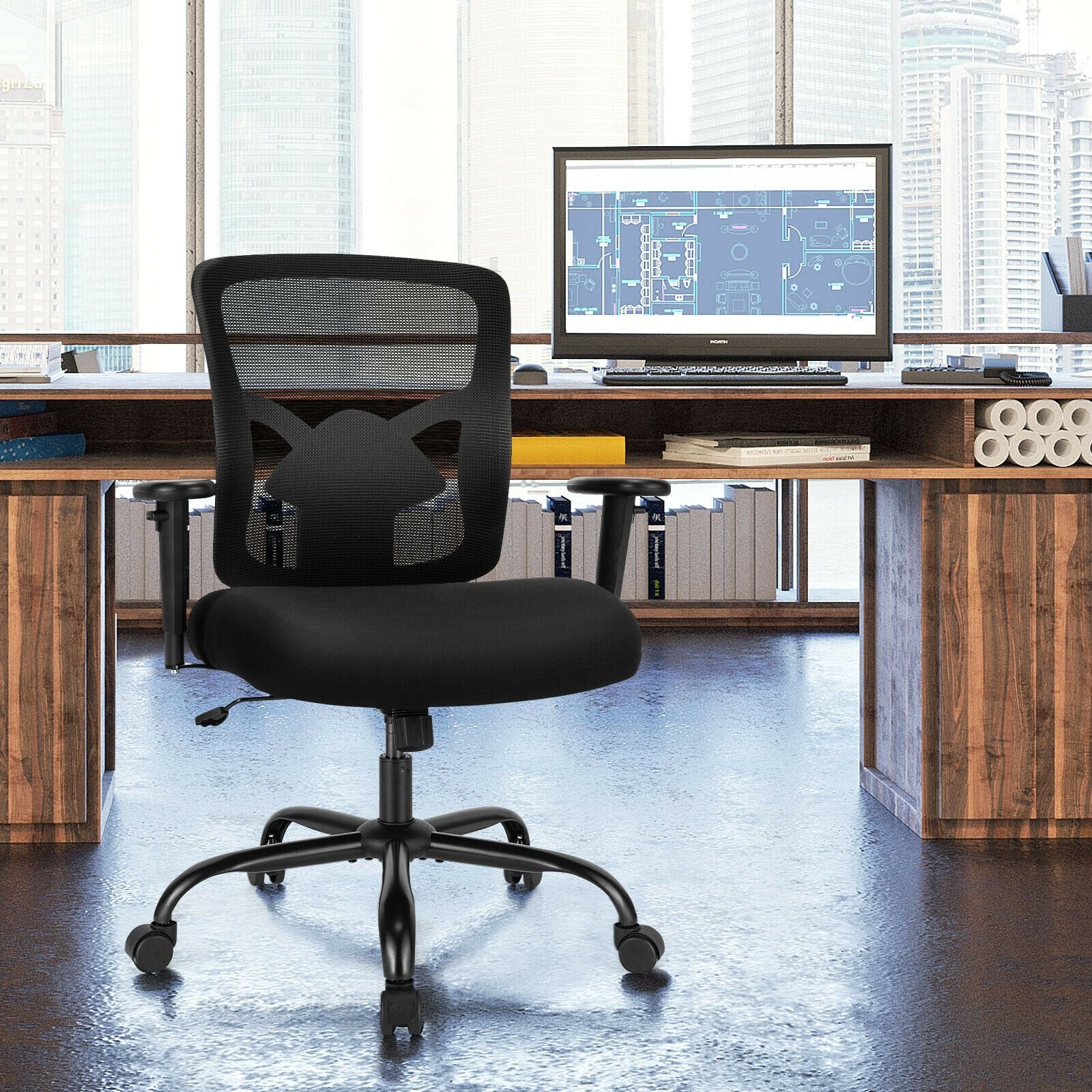 400LBS Mesh Big and Tall Office Chair Swivel Task Chair, Black Big and Tall Chairs   at Gallery Canada