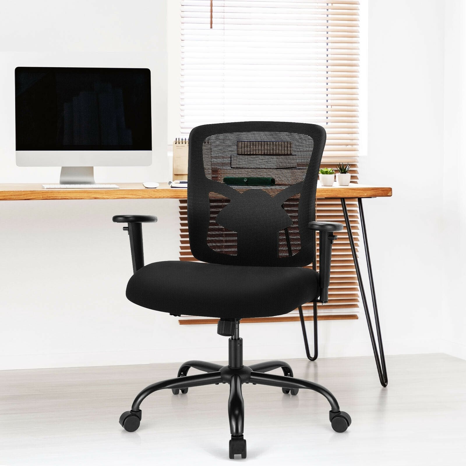 400LBS Mesh Big and Tall Office Chair Swivel Task Chair, Black Big and Tall Chairs   at Gallery Canada