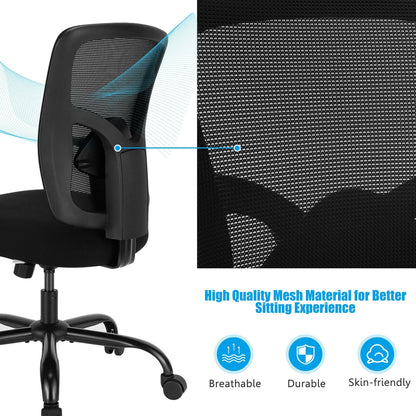 400LBS Mesh Big and Tall Office Chair Swivel Task Chair, Black Big and Tall Chairs   at Gallery Canada