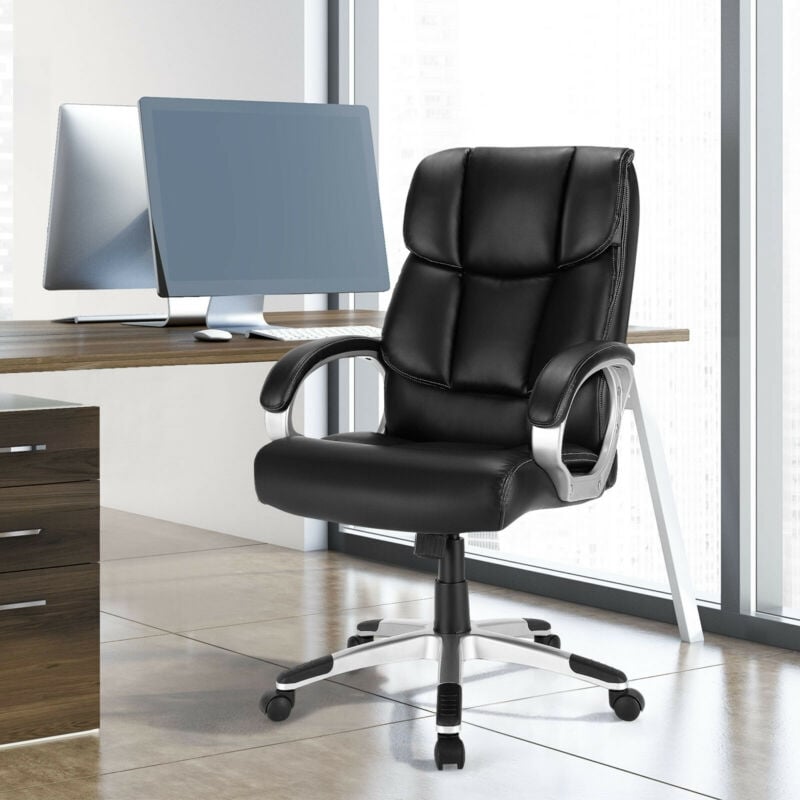 Big and Tall Adjustable High Back Leather Executive Computer Desk Chair, Black Executive Chairs   at Gallery Canada