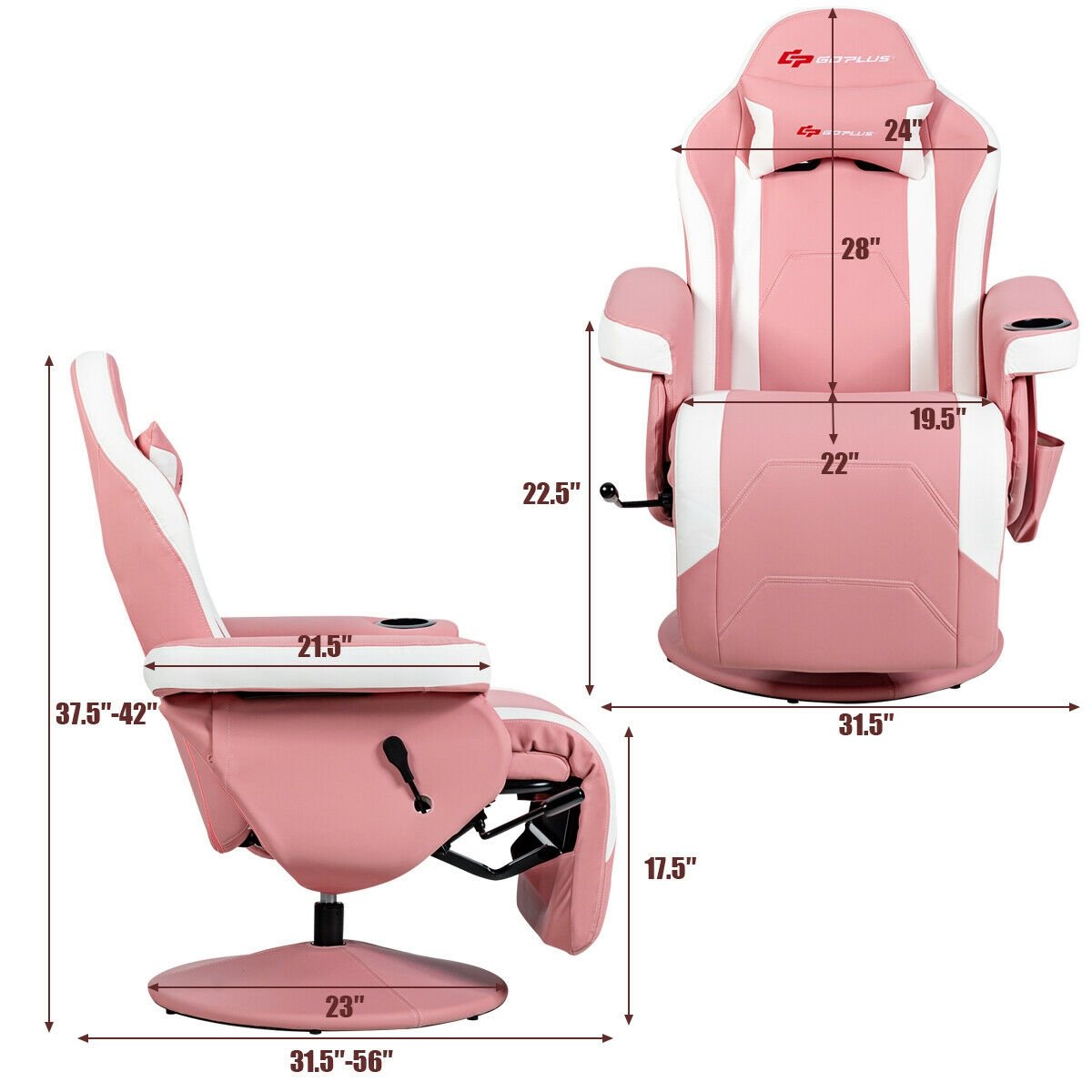 Ergonomic High Back Massage Gaming Chair with Pillow, Pink Gaming Chairs   at Gallery Canada