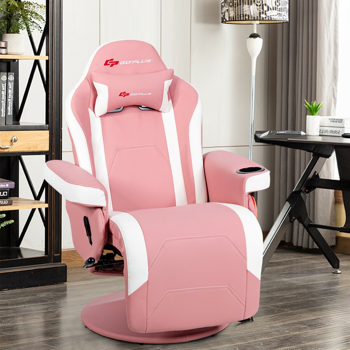 Ergonomic High Back Massage Gaming Chair with Pillow, Pink Gaming Chairs   at Gallery Canada