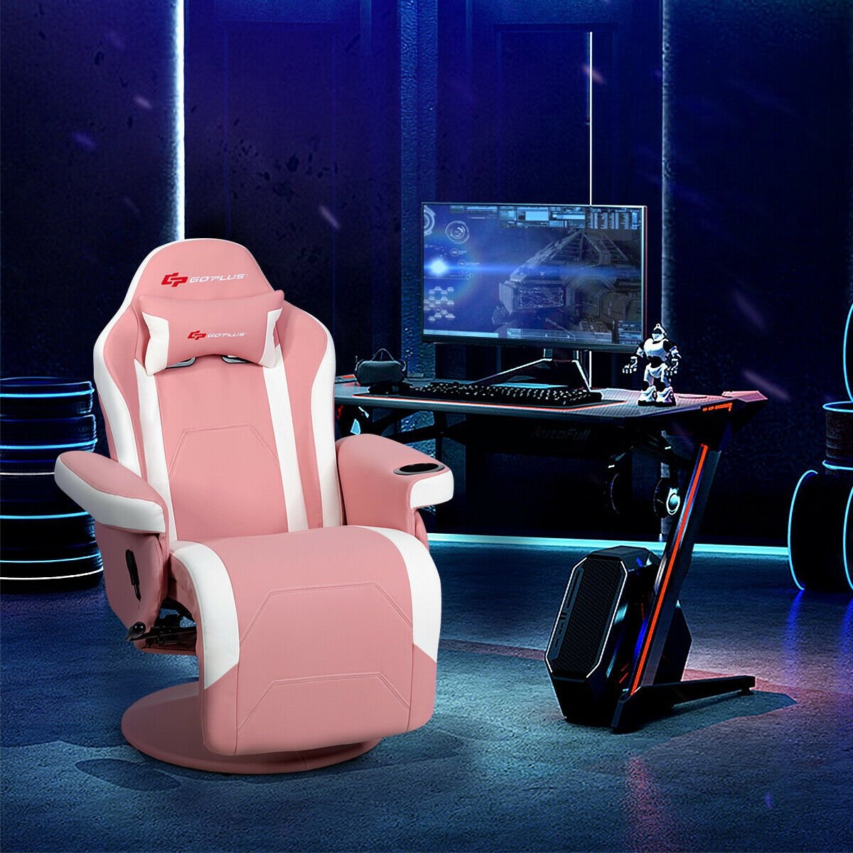 Ergonomic High Back Massage Gaming Chair with Pillow, Pink Gaming Chairs   at Gallery Canada