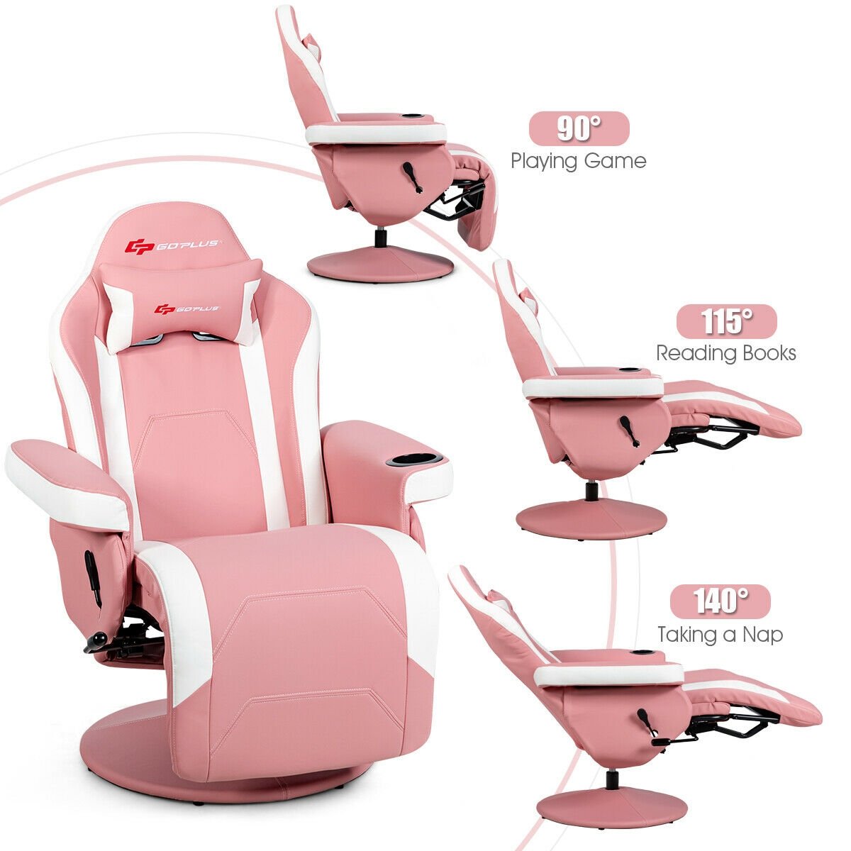 Ergonomic High Back Massage Gaming Chair with Pillow, Pink Gaming Chairs   at Gallery Canada