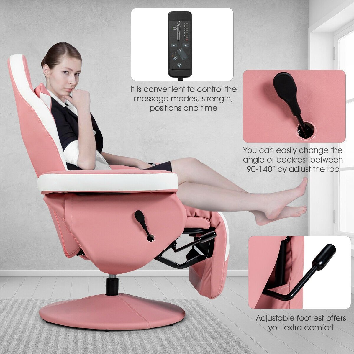 Ergonomic High Back Massage Gaming Chair with Pillow, Pink Gaming Chairs   at Gallery Canada