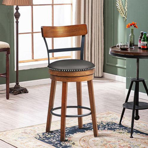 30.5 Inch 360-Degree Swivel Stools with Leather Padded Seat, Brown