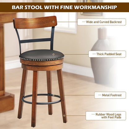 30.5 Inch 360-Degree Swivel Stools with Leather Padded Seat, Brown Bar Stools   at Gallery Canada