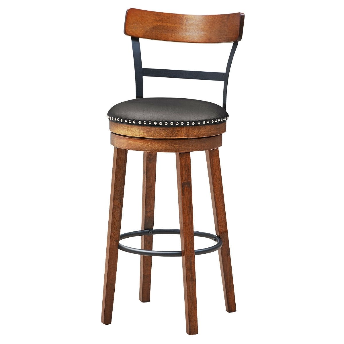 30.5 Inch 360-Degree Swivel Stools with Leather Padded Seat, Brown Bar Stools   at Gallery Canada