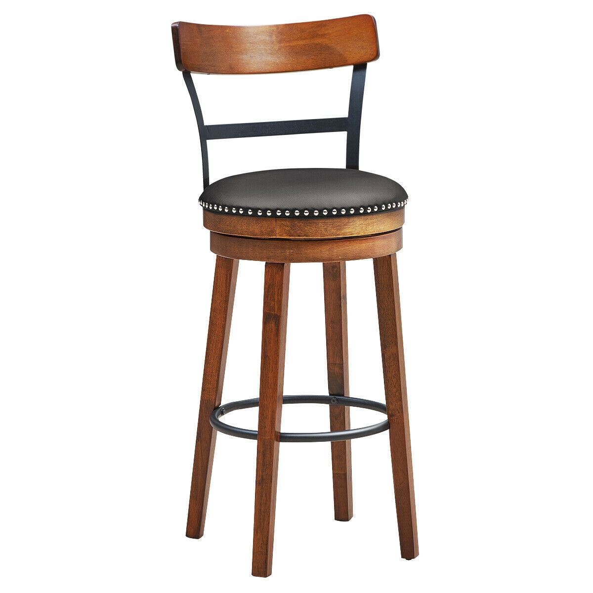 30.5 Inch 360-Degree Swivel Stools with Leather Padded Seat, Brown Bar Stools   at Gallery Canada