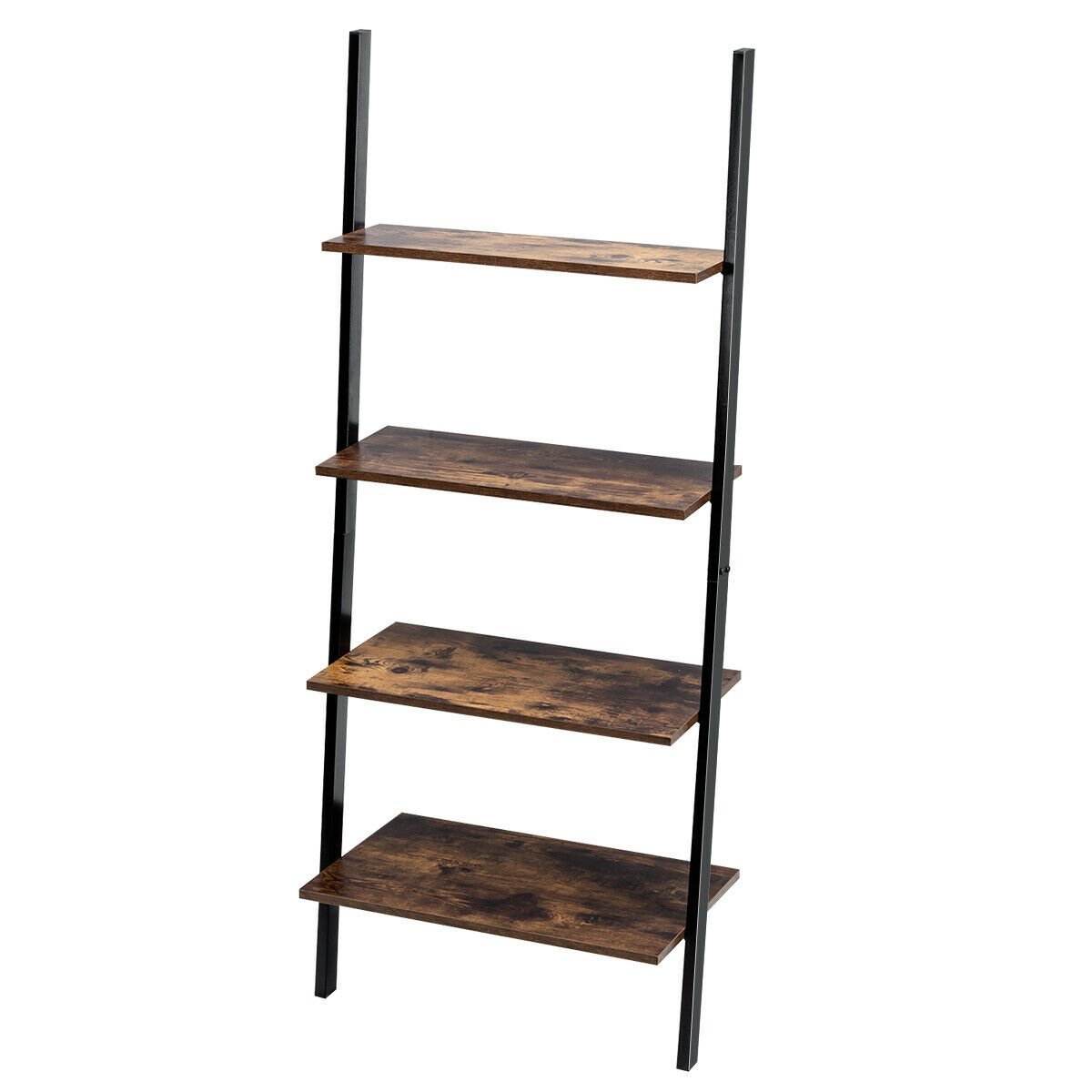 Multipurpose 4-Tier Industrial Leaning Wall Bookcase with Metal Frame, Brown Bookcases   at Gallery Canada