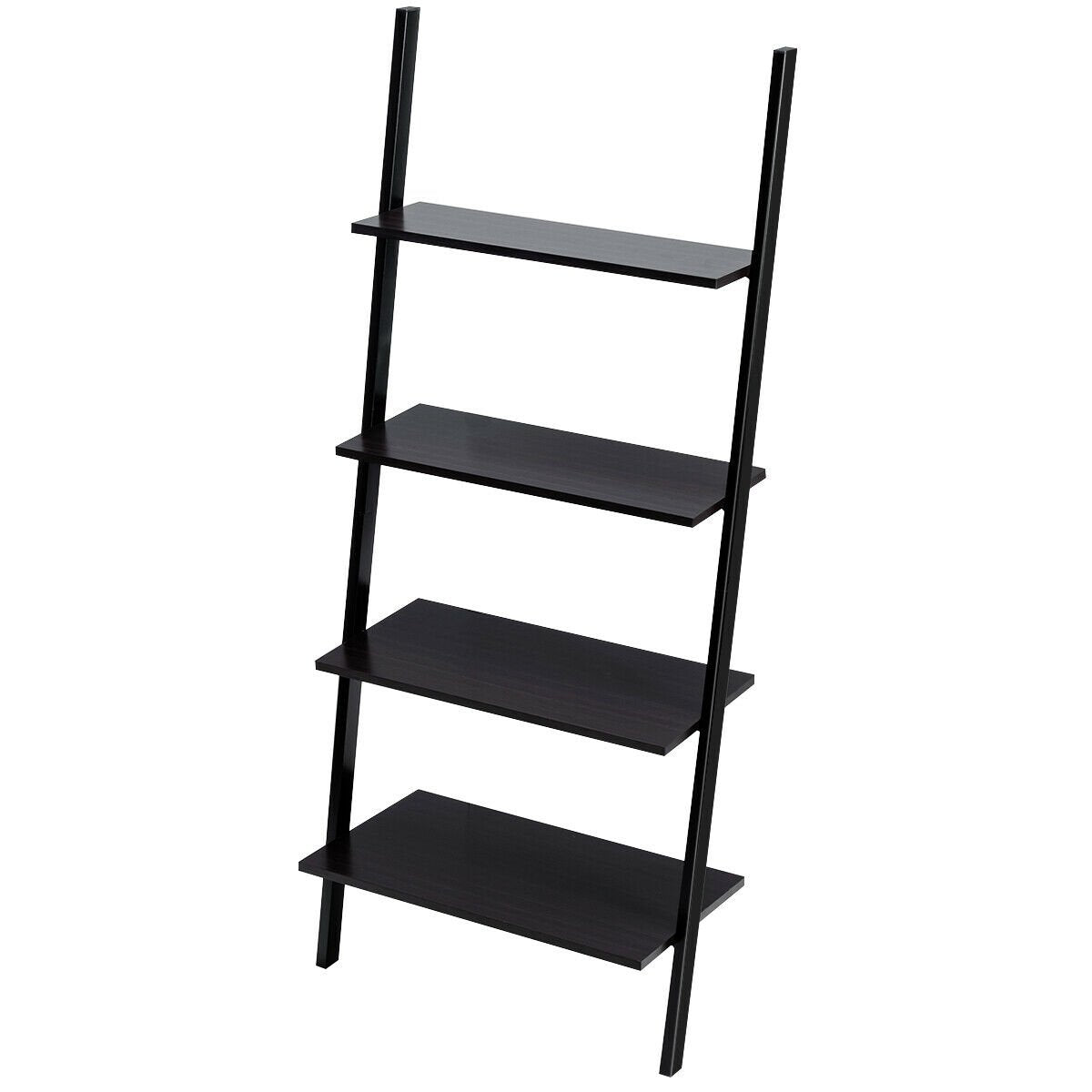 4-Tier Industrial Leaning Wall Bookcase, Black Bookcases   at Gallery Canada