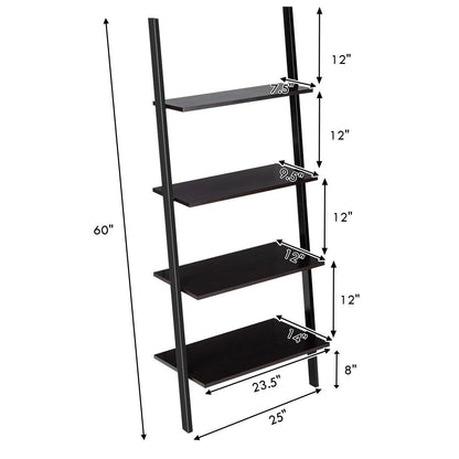 4-Tier Industrial Leaning Wall Bookcase, Black Bookcases   at Gallery Canada