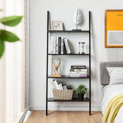 4-Tier Industrial Leaning Wall Bookcase, Black Bookcases   at Gallery Canada