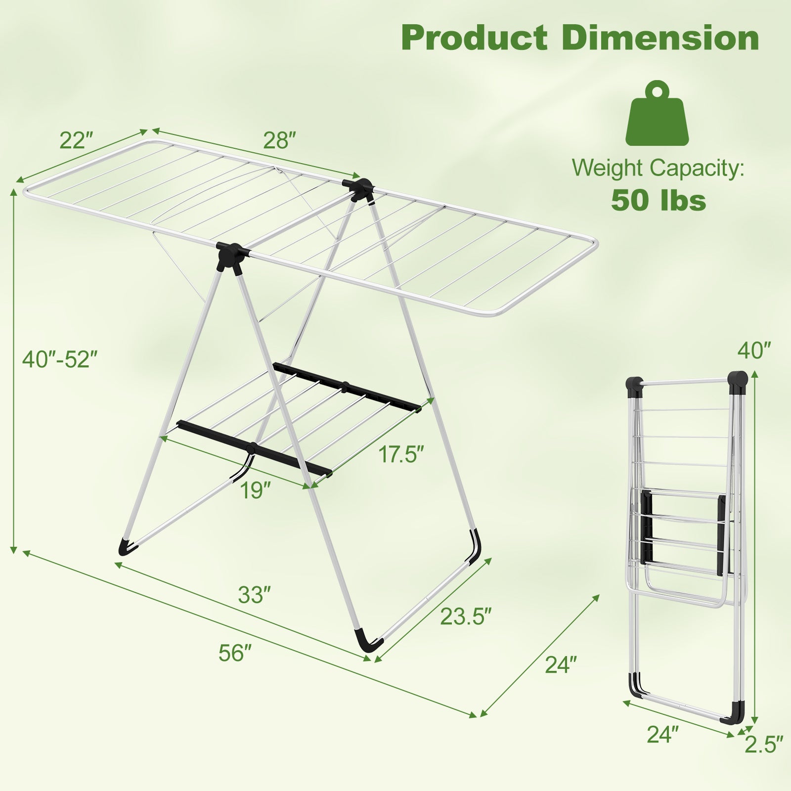 2-Tier Laundry Drying Rack Folding Cloth Rack with Aluminum Frame, Silver Drying Racks at Gallery Canada