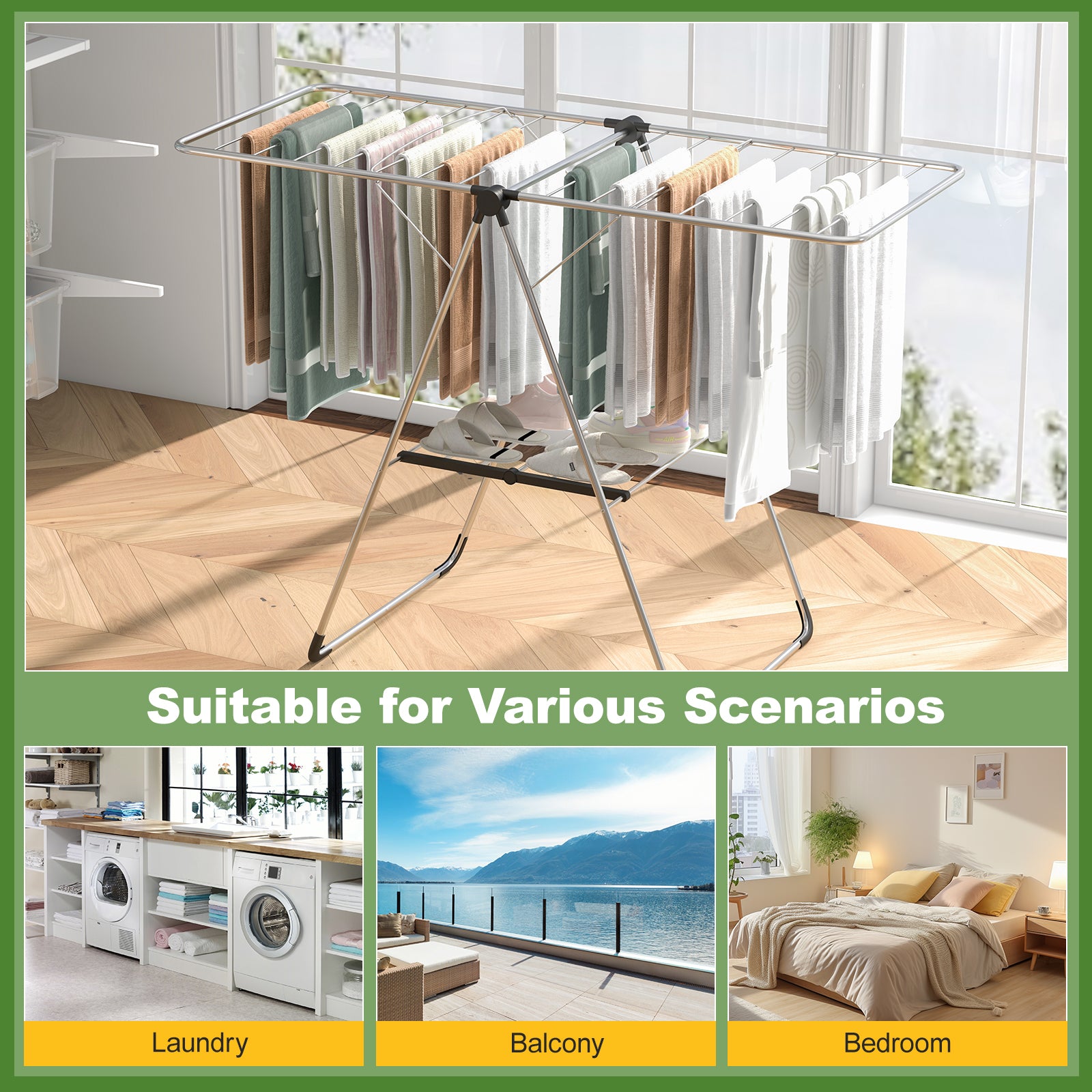 2-Tier Laundry Drying Rack Folding Cloth Rack with Aluminum Frame, Silver Drying Racks at Gallery Canada