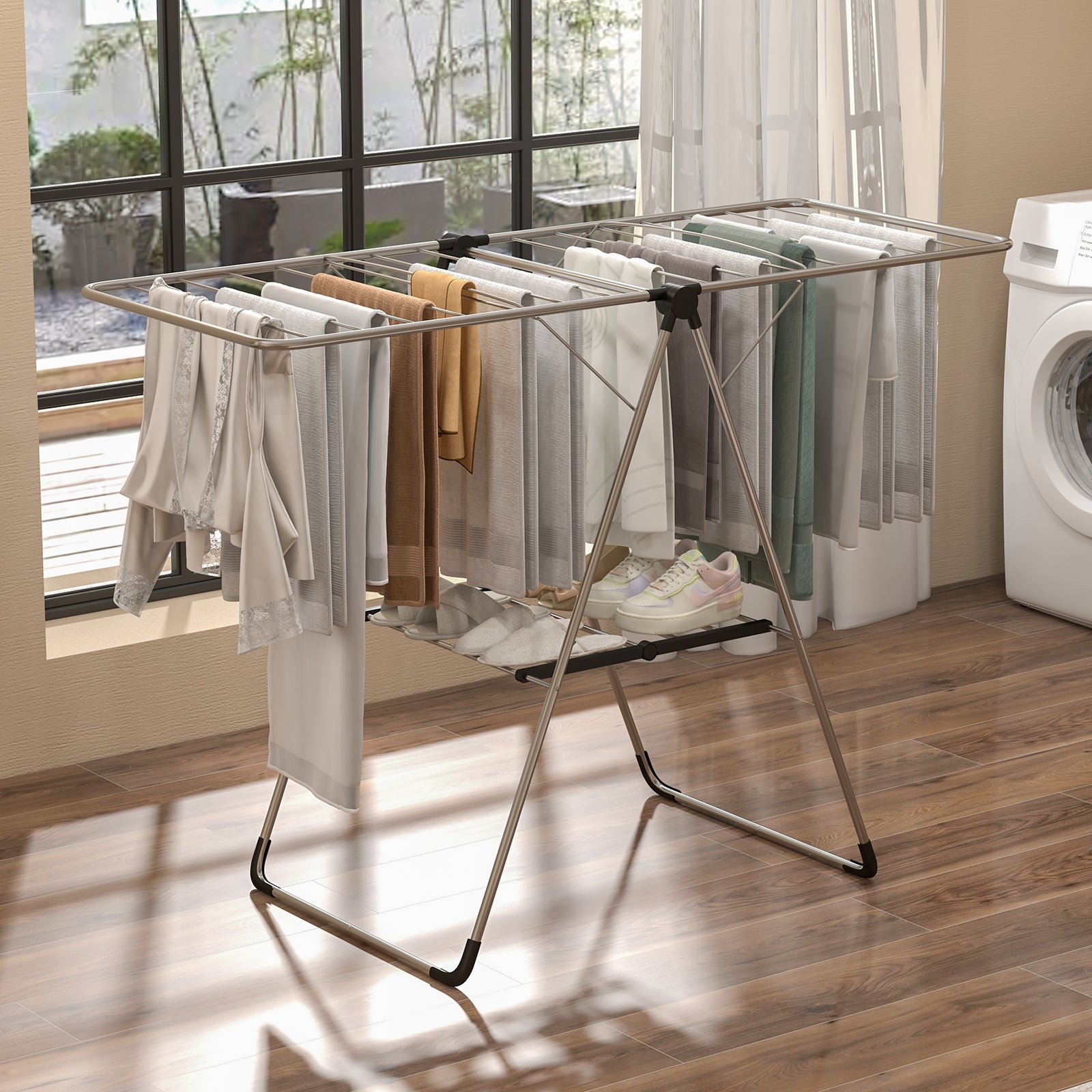 2-Tier Laundry Drying Rack Folding Cloth Rack with Aluminum Frame, Silver Drying Racks at Gallery Canada