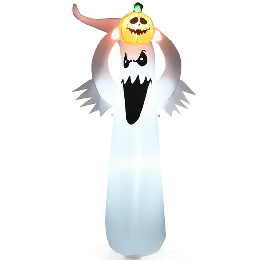 6 Feet Halloween Inflatable Blow Up Ghost with Pumpkin and LED Lights, White - Gallery Canada
