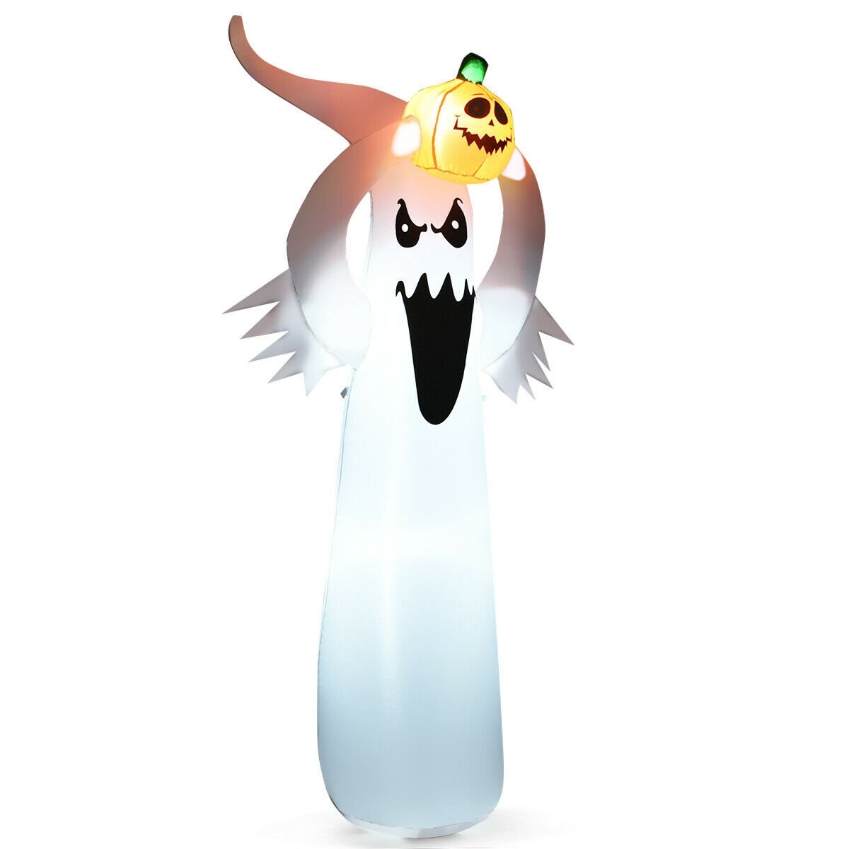 6 Feet Halloween Inflatable Blow Up Ghost with Pumpkin and LED Lights, White Halloween   at Gallery Canada