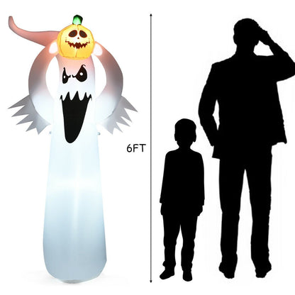 6 Feet Halloween Inflatable Blow Up Ghost with Pumpkin and LED Lights, White Halloween   at Gallery Canada