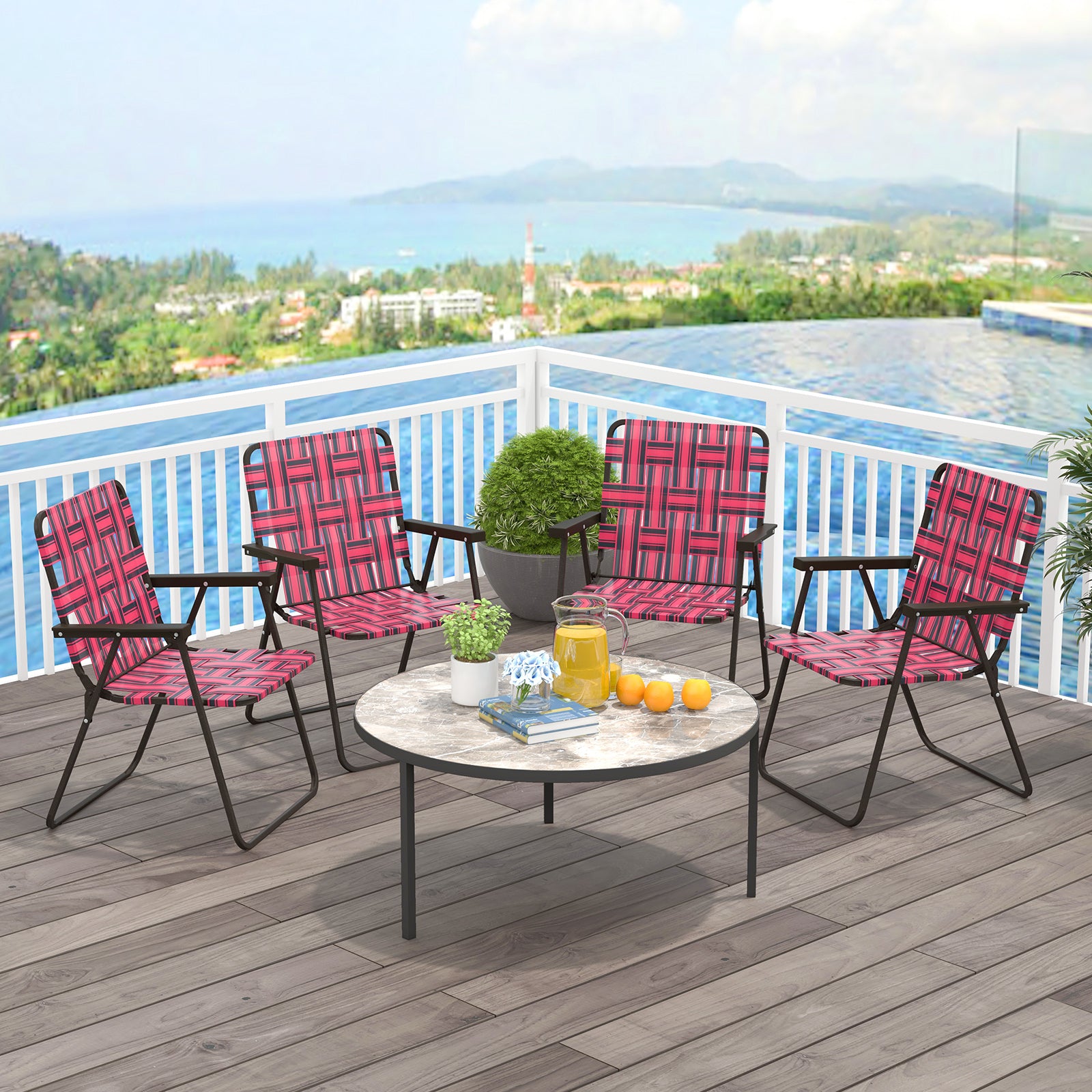 2 Pieces Folding Beach Chair Camping Lawn Webbing Chair, Red Beach & Lawn Chairs at Gallery Canada