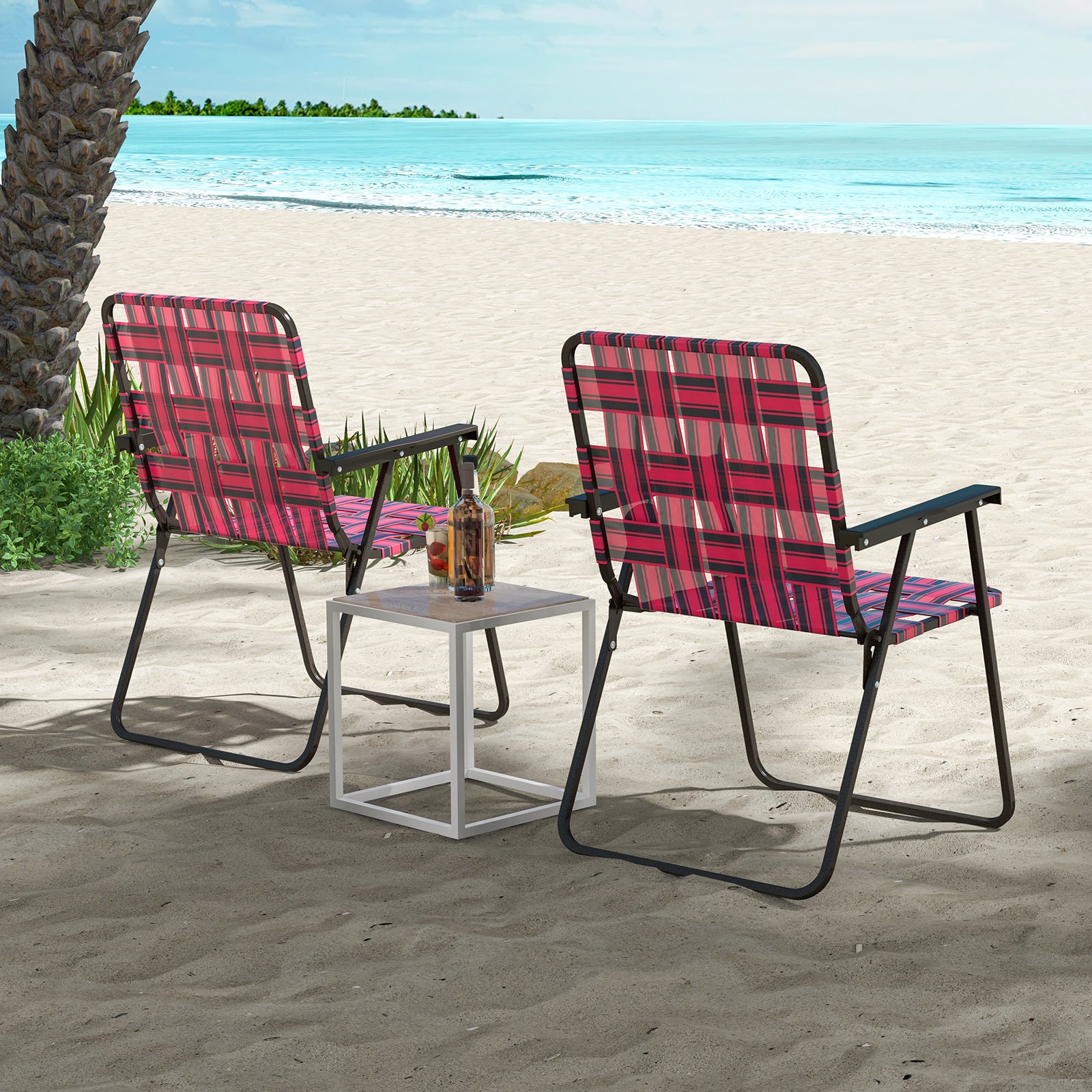 2 Pieces Folding Beach Chair Camping Lawn Webbing Chair, Red Beach & Lawn Chairs at Gallery Canada