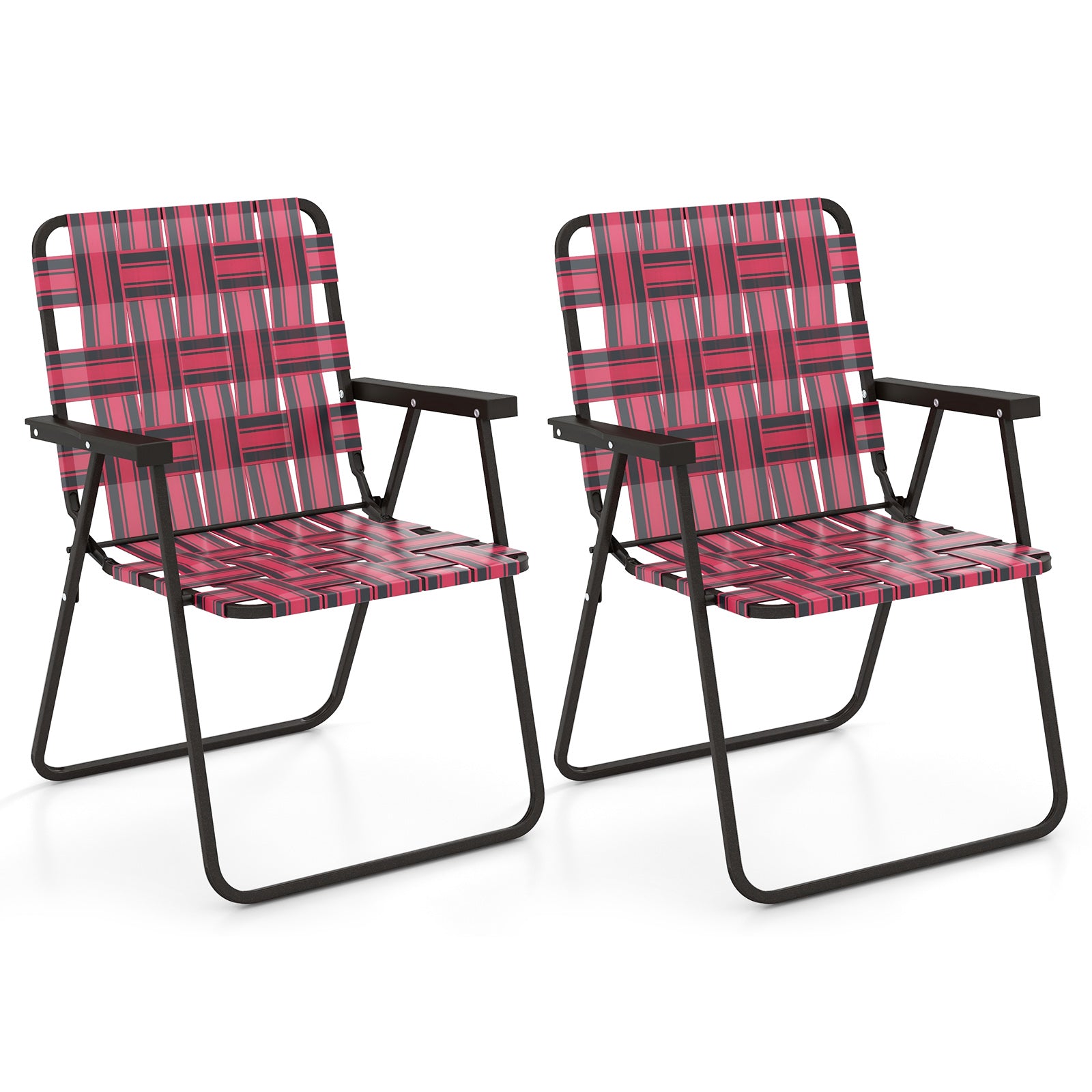 2 Pieces Folding Beach Chair Camping Lawn Webbing Chair, Red Beach & Lawn Chairs at Gallery Canada
