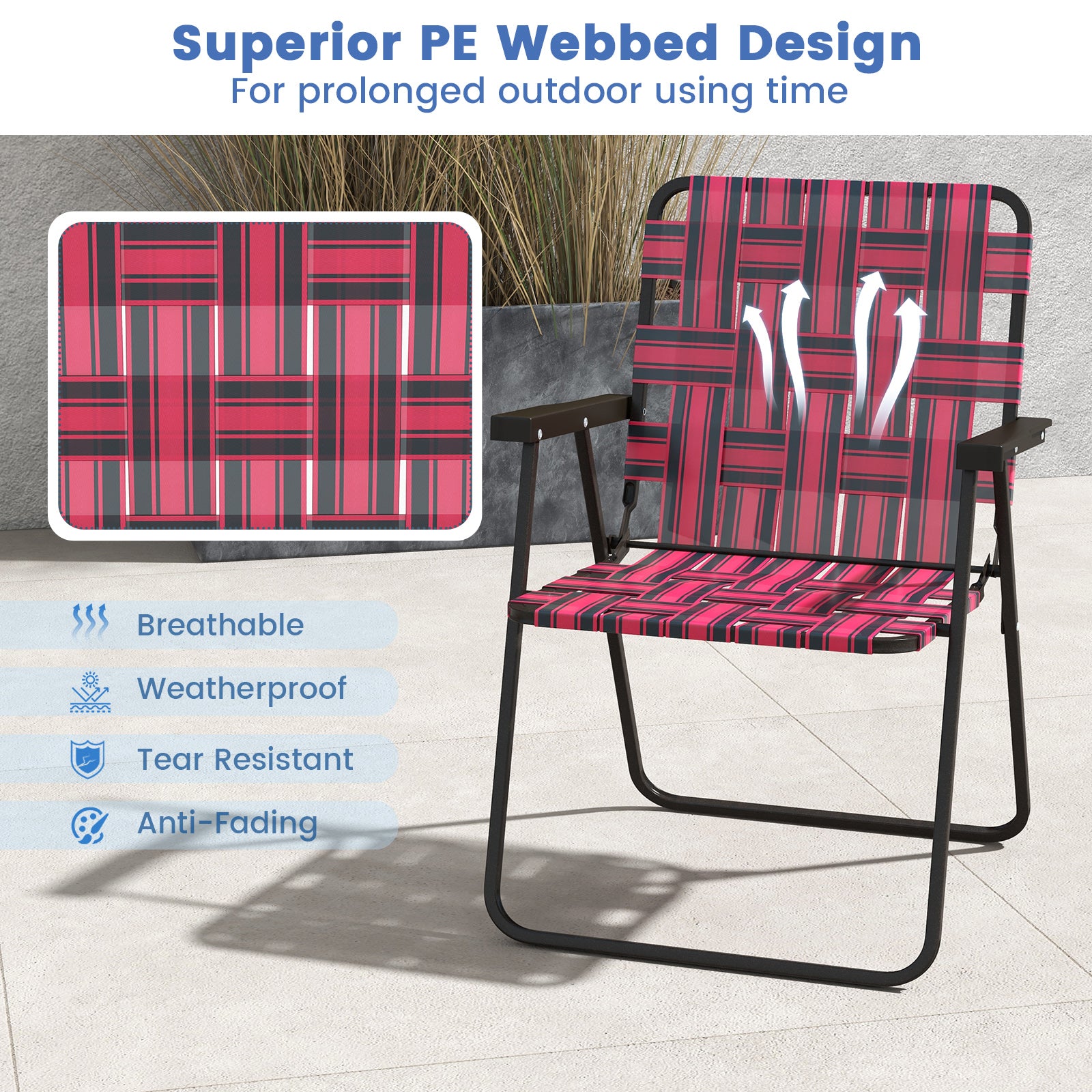2 Pieces Folding Beach Chair Camping Lawn Webbing Chair, Red Beach & Lawn Chairs at Gallery Canada