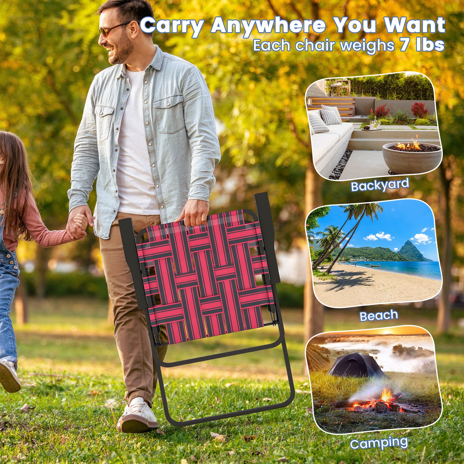 2 Pieces Folding Beach Chair Camping Lawn Webbing Chair, Red Beach & Lawn Chairs at Gallery Canada