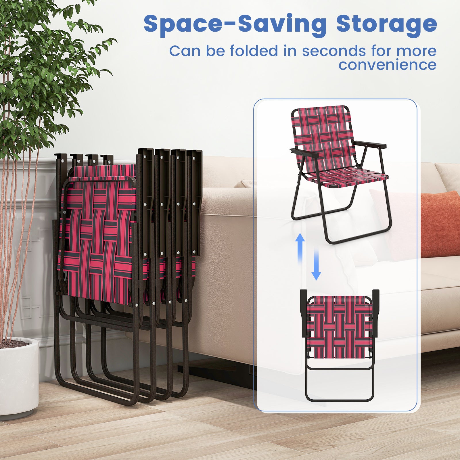 2 Pieces Folding Beach Chair Camping Lawn Webbing Chair, Red Beach & Lawn Chairs at Gallery Canada