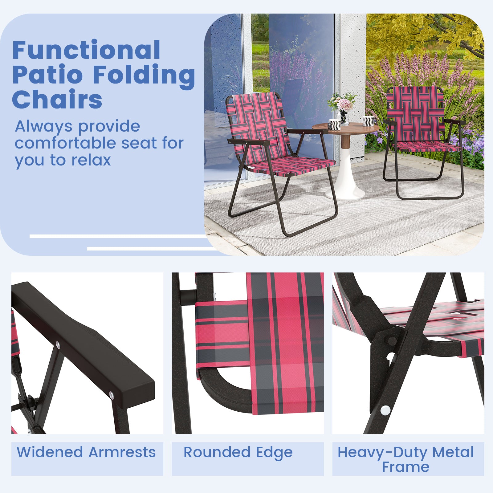 2 Pieces Folding Beach Chair Camping Lawn Webbing Chair, Red Beach & Lawn Chairs at Gallery Canada
