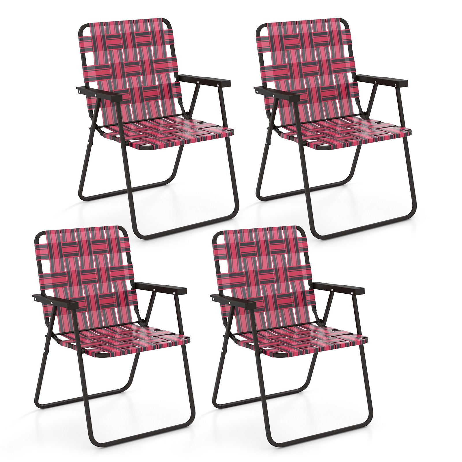 4 Pieces Folding Beach Chair Camping Lawn Webbing Chair, Red Beach & Lawn Chairs   at Gallery Canada