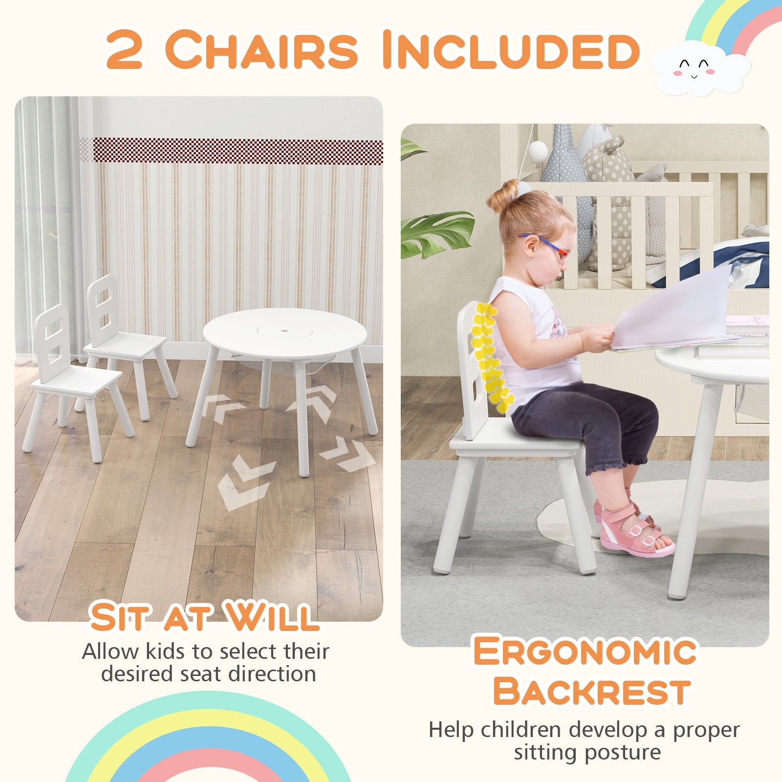 Wood Activity Kids Table and Chair Set with Center Mesh Storage, White Kids Table & Chair Sets   at Gallery Canada