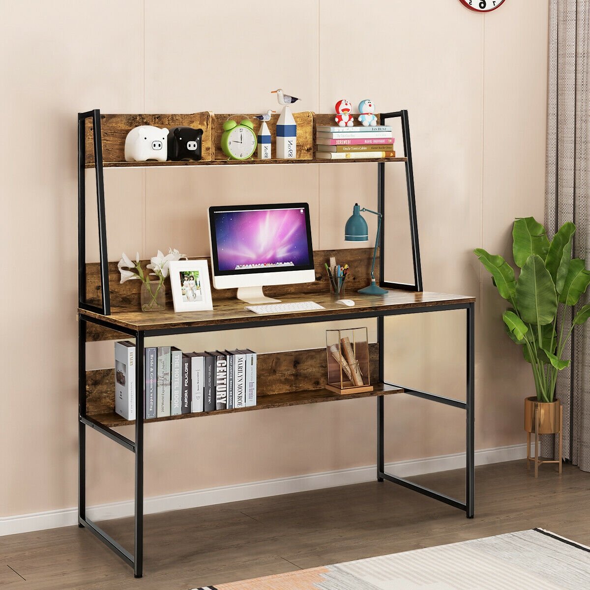 47-Inch Computer Desk Writing Study Table Workstation, Rustic Brown Computer Desks   at Gallery Canada