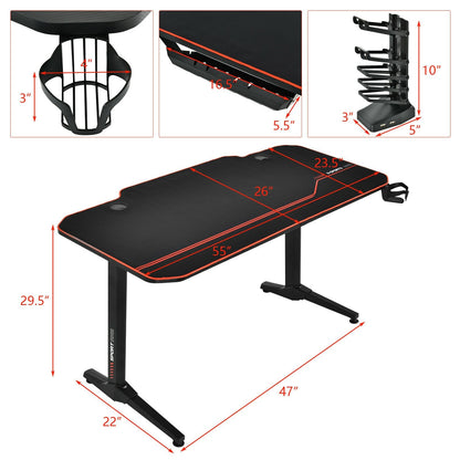 55 Inch Gaming Desk with Free Mouse Pad with Carbon Fiber Surface, Black - Gallery Canada