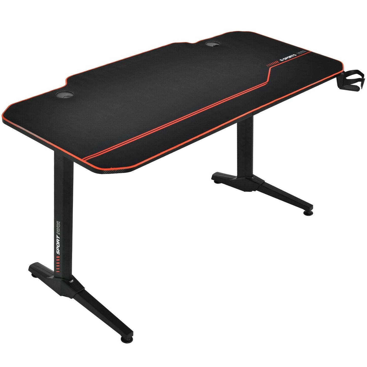 55 Inch Gaming Desk with Free Mouse Pad with Carbon Fiber Surface, Black Gaming Desks   at Gallery Canada