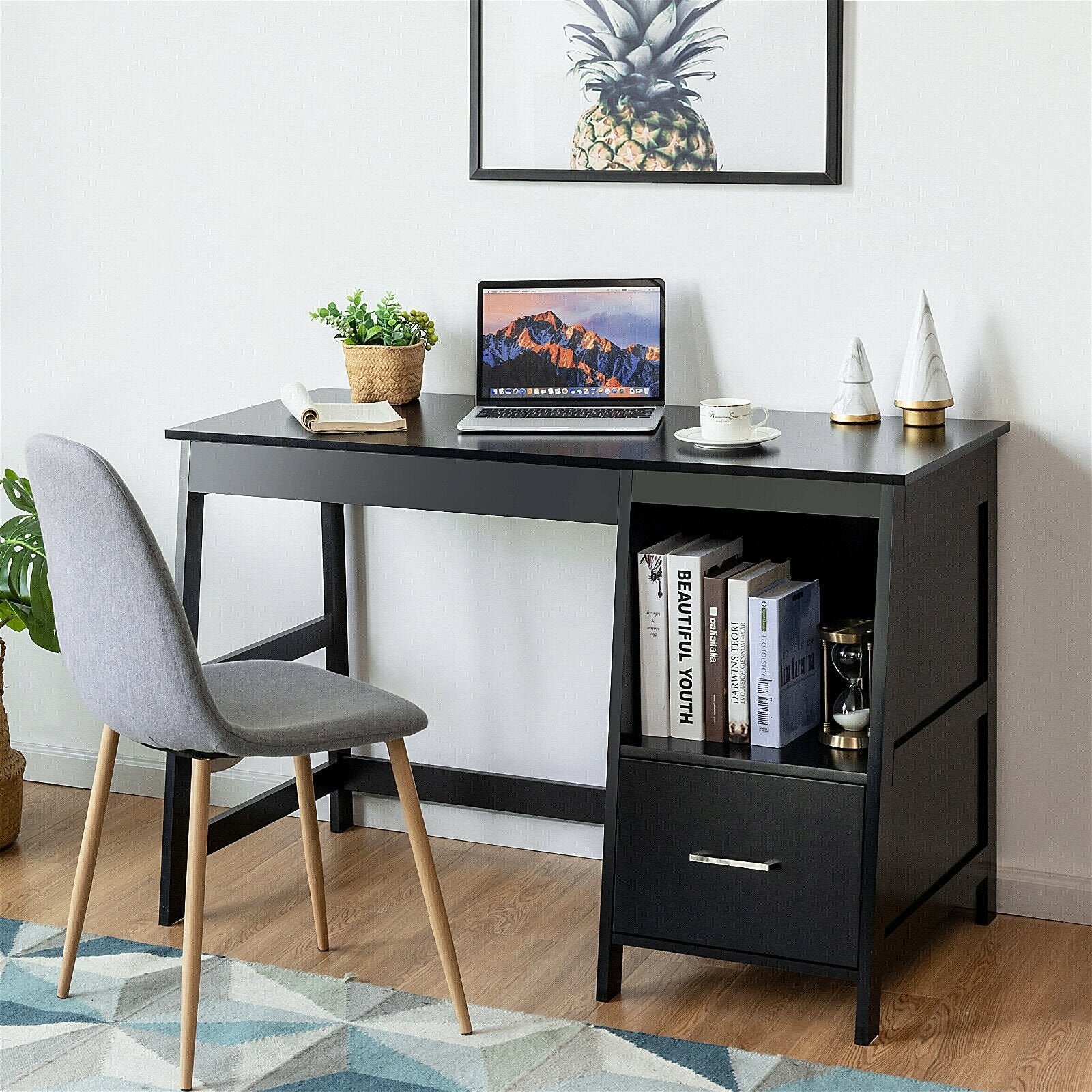 47.5 Inch Modern Home Computer Desk with 2 Storage Drawers, Black Writing Desks   at Gallery Canada