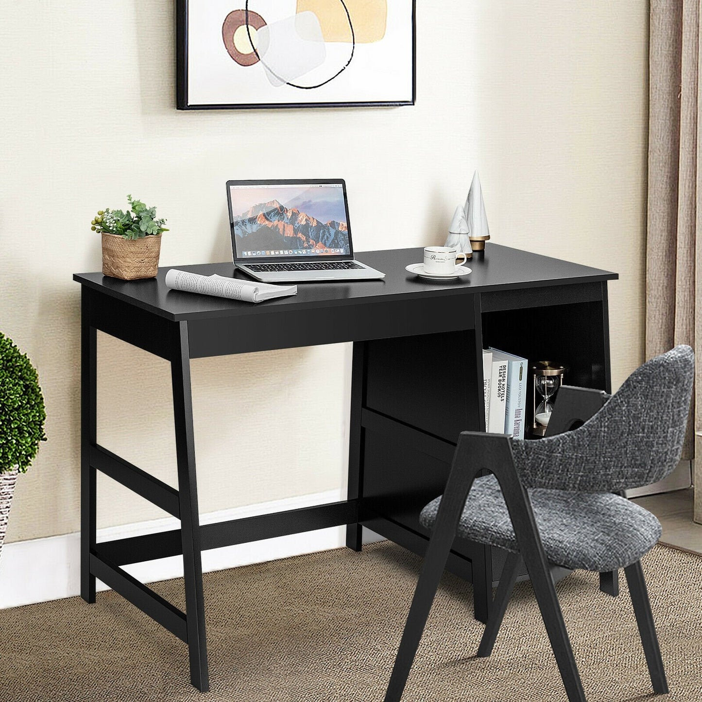 47.5 Inch Modern Home Computer Desk with 2 Storage Drawers, Black Writing Desks   at Gallery Canada