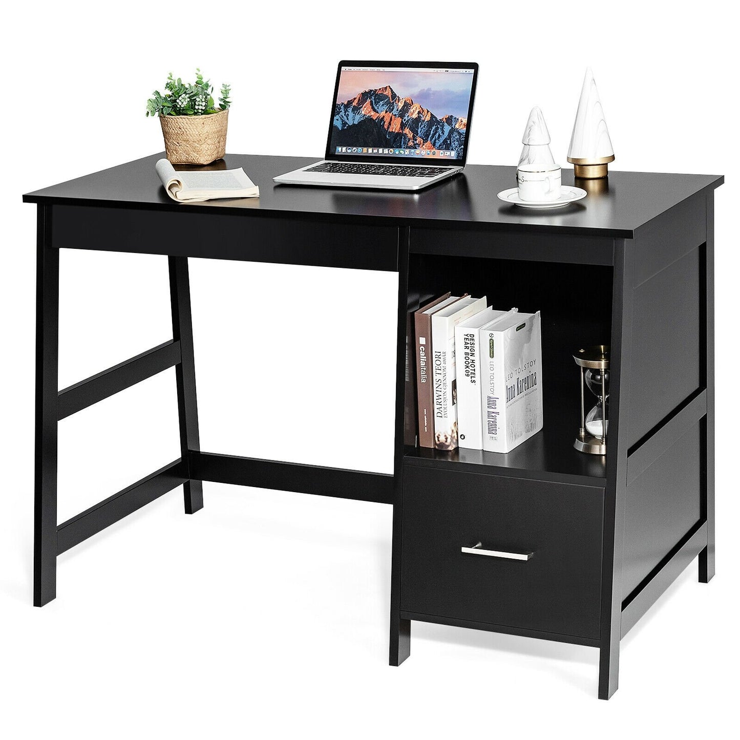 47.5 Inch Modern Home Computer Desk with 2 Storage Drawers, Black Writing Desks   at Gallery Canada