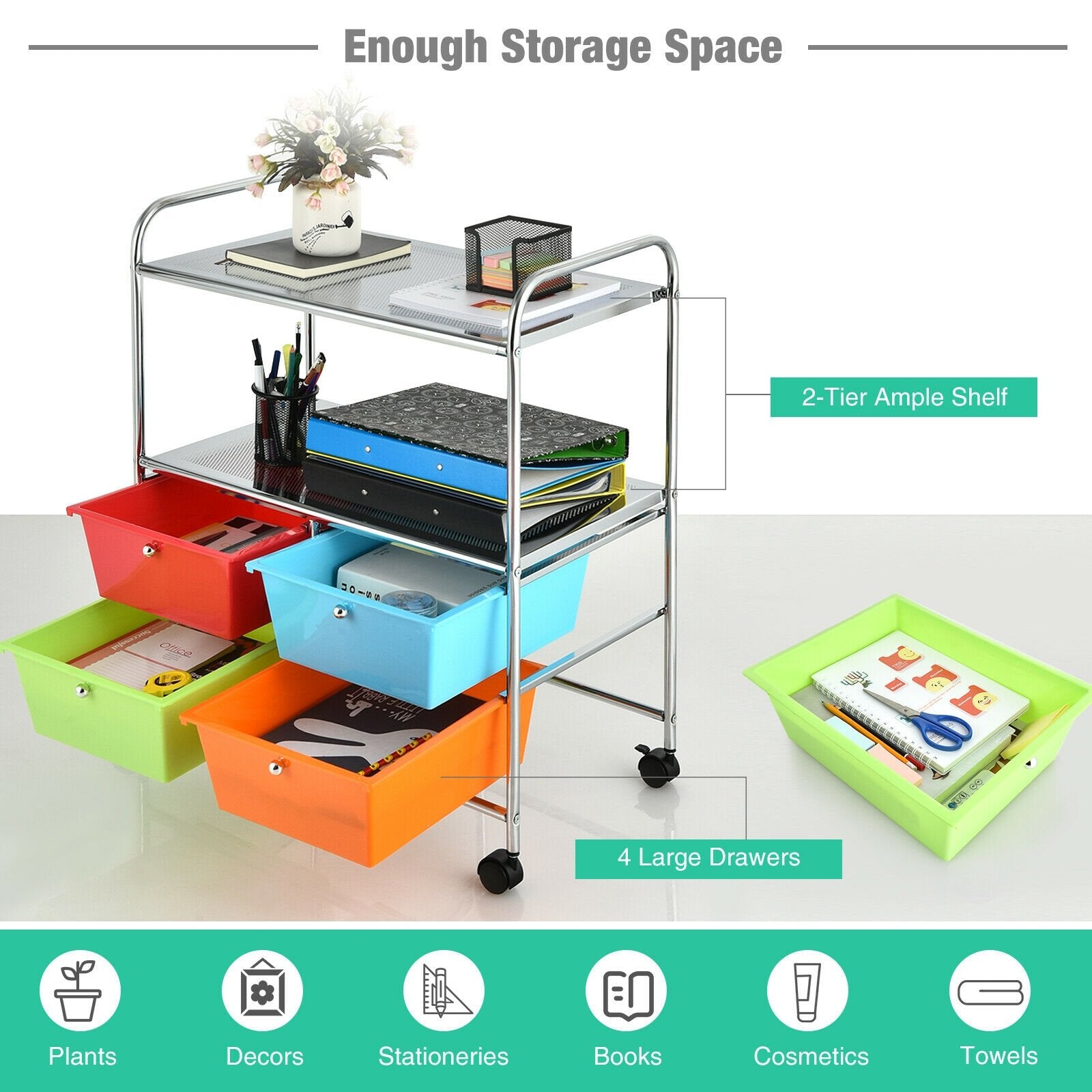 4 Drawers Shelves Rolling Storage Cart Rack, Multicolor File Cabinets   at Gallery Canada