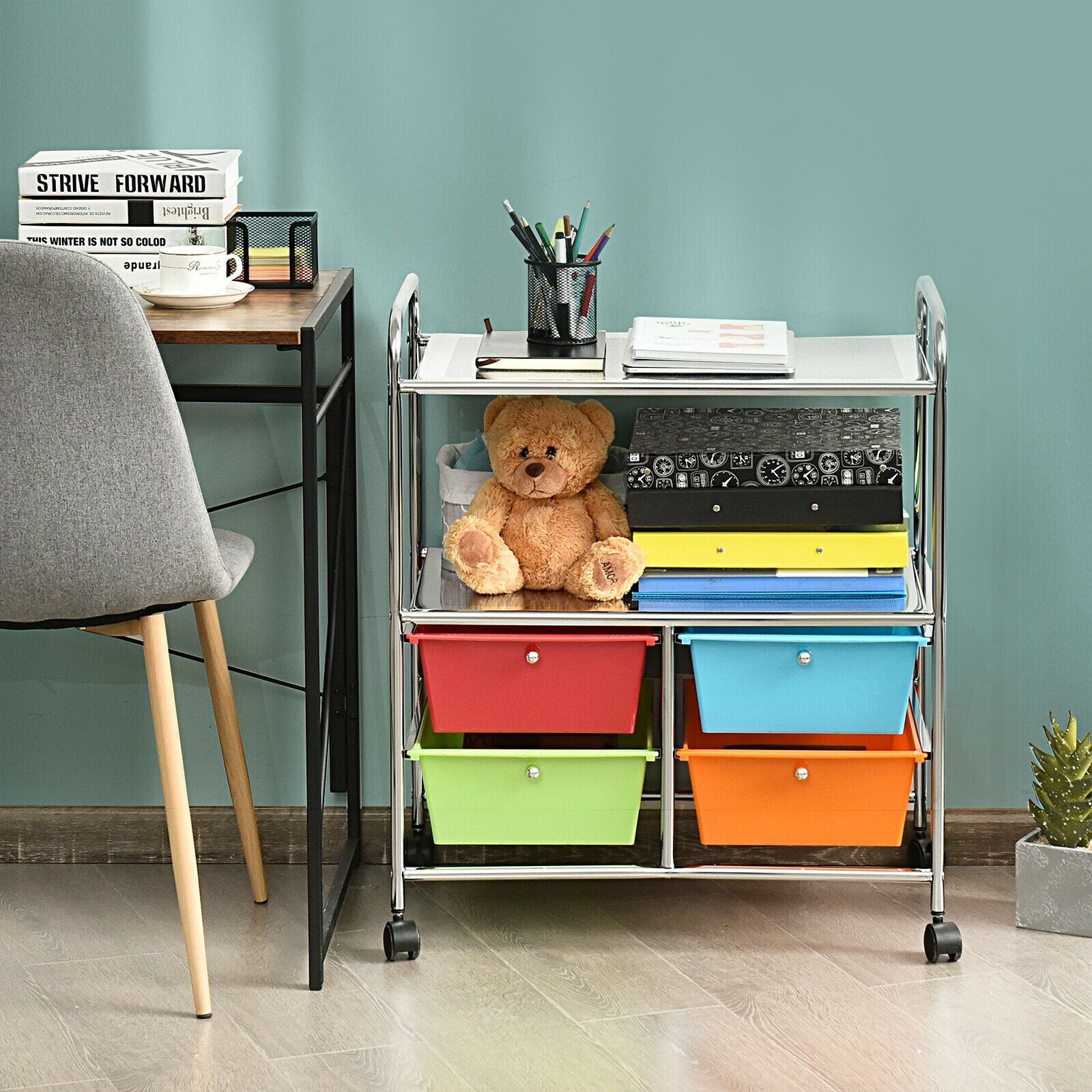 4 Drawers Shelves Rolling Storage Cart Rack, Multicolor File Cabinets   at Gallery Canada