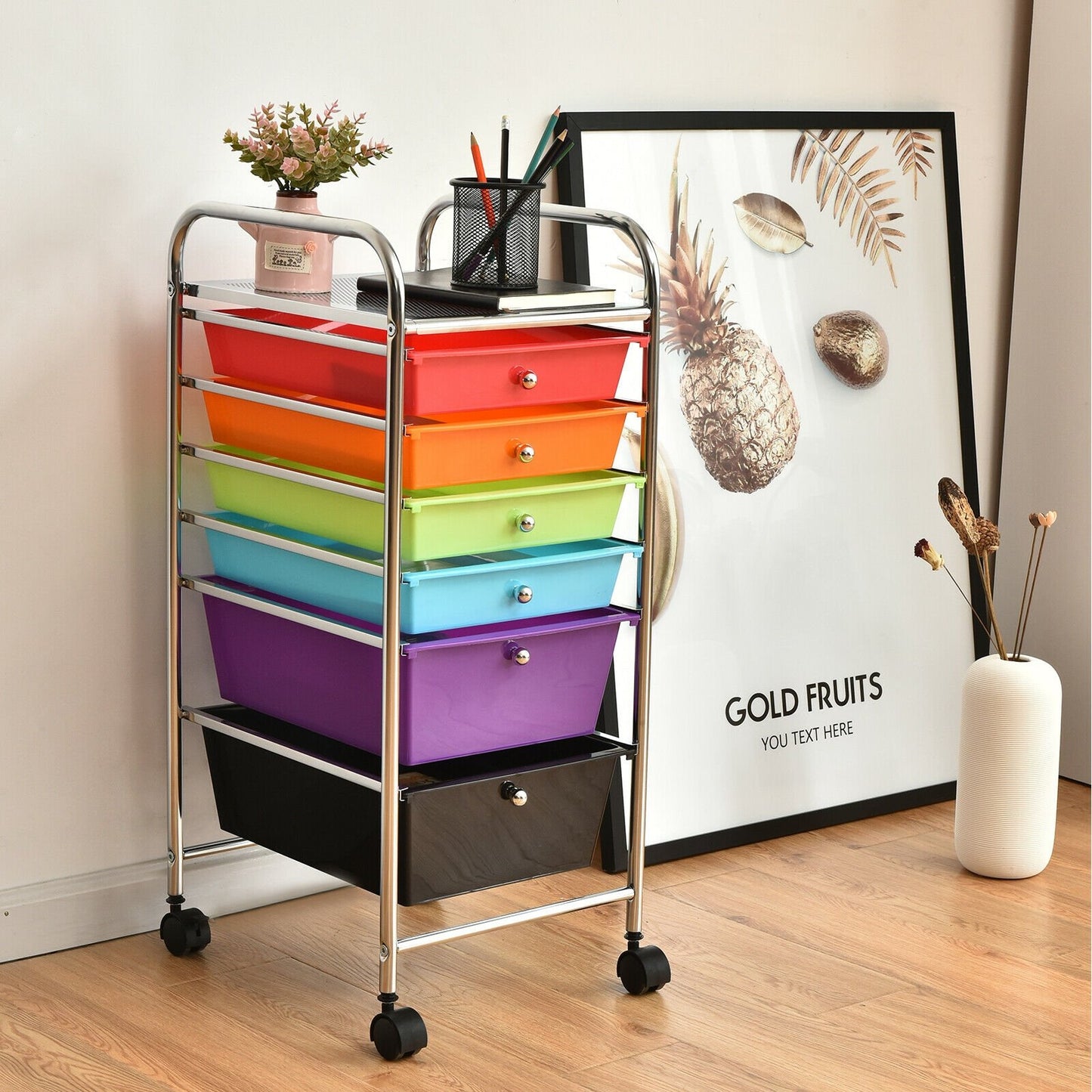 6 Drawers Rolling Storage Cart Organizer, Multicolor File Cabinets   at Gallery Canada