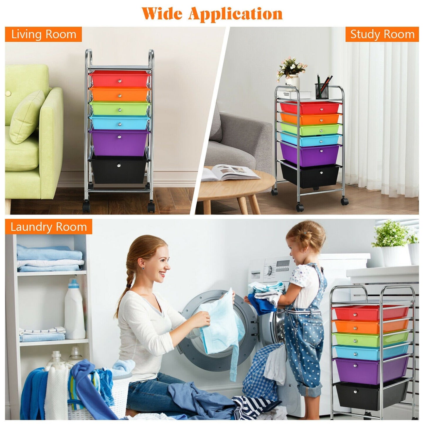 6 Drawers Rolling Storage Cart Organizer, Multicolor - Gallery Canada