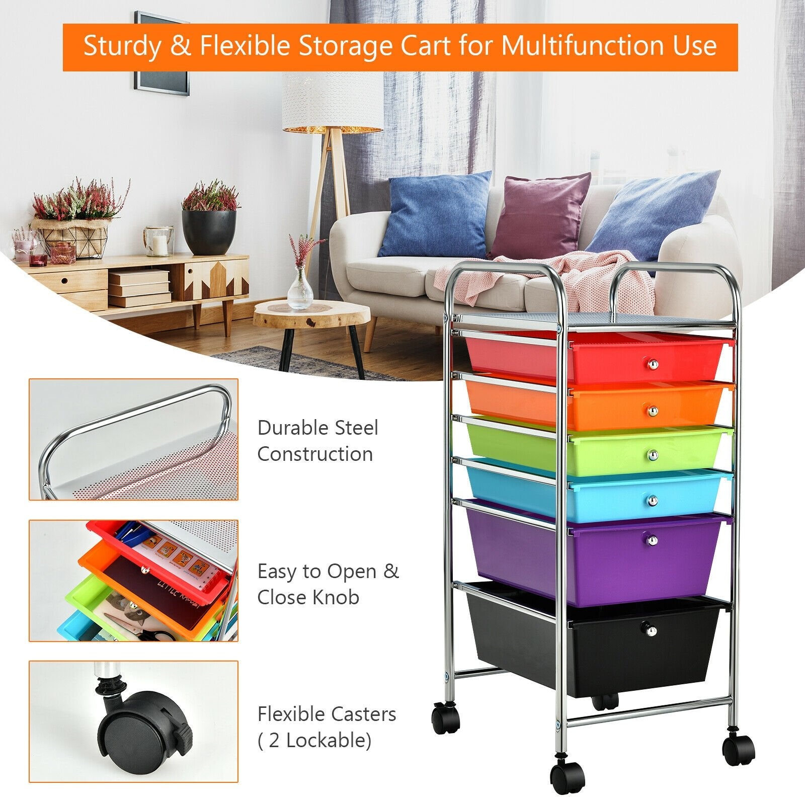 6 Drawers Rolling Storage Cart Organizer, Multicolor File Cabinets   at Gallery Canada