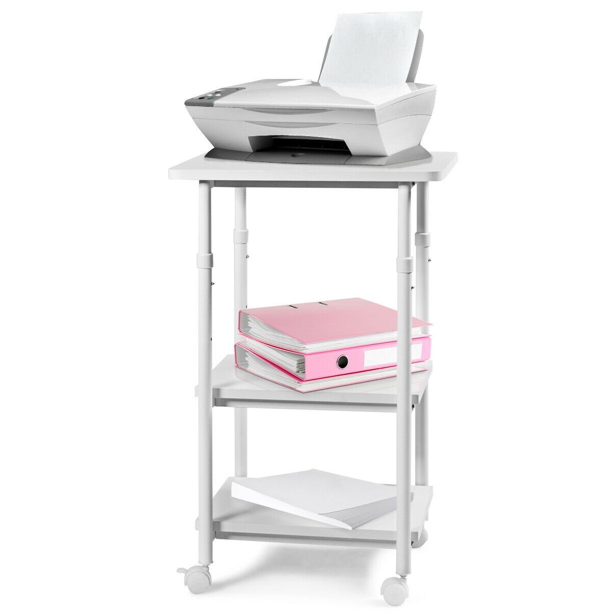 3-tier Adjustable Printer Stand with 360° Swivel Casters, White Laptop Tables & Printer Stands   at Gallery Canada