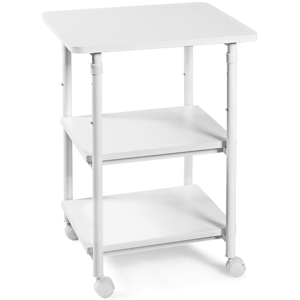 3-tier Adjustable Printer Stand with 360° Swivel Casters, White Laptop Tables & Printer Stands   at Gallery Canada