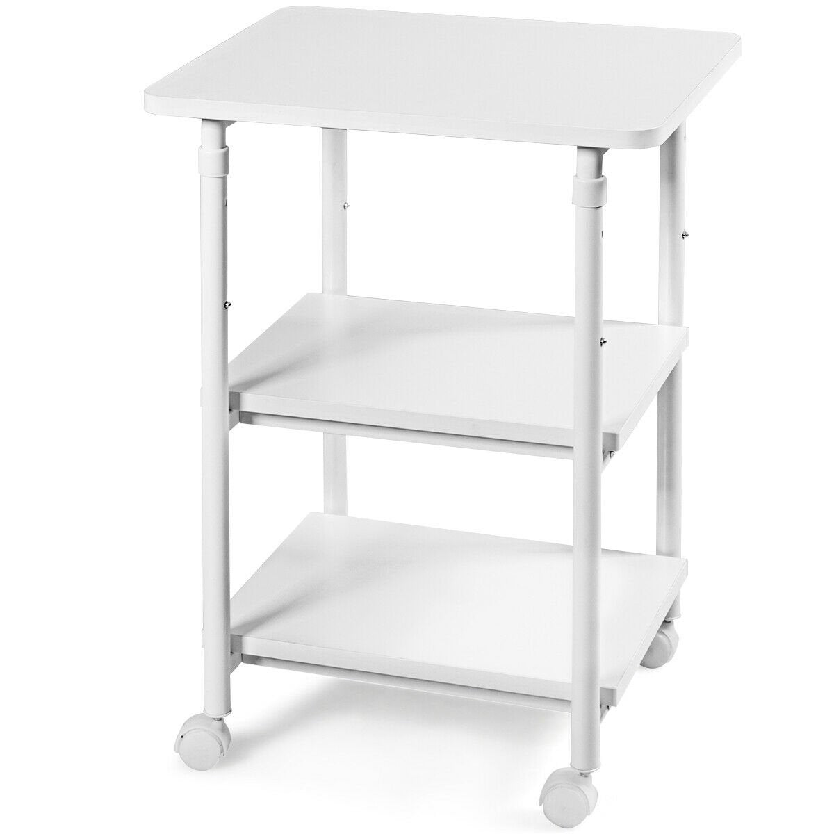 3-tier Adjustable Printer Stand with 360° Swivel Casters, White Laptop Tables & Printer Stands   at Gallery Canada