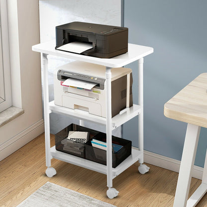 3-tier Adjustable Printer Stand with 360° Swivel Casters, White Laptop Tables & Printer Stands   at Gallery Canada