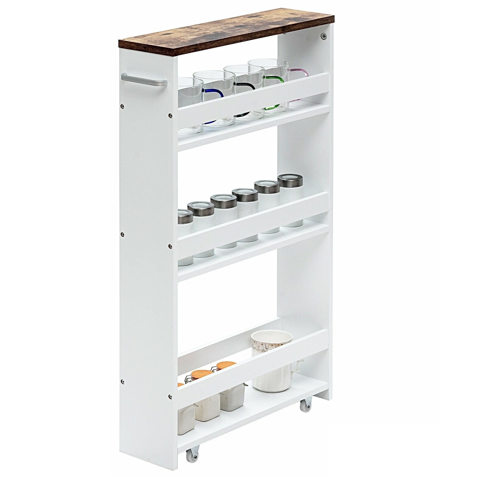 4 Tiers Rolling Slim Storage Kitchen Organizer Cart with Handle, White Kitchen Islands & Carts   at Gallery Canada