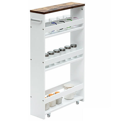 4 Tiers Rolling Slim Storage Kitchen Organizer Cart with Handle, White - Gallery Canada